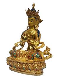 [vajradhara], Buddhist Handmade Statue, [full Gold Plated], [painted Face], [stone Setting]