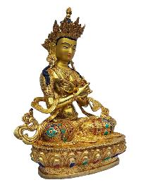 [vajradhara], Buddhist Handmade Statue, [full Gold Plated], [painted Face], [stone Setting]