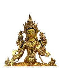 [green Tara], Buddhist Handmade Statue, [full Gold Plated], [painted Face], [stone Setting]