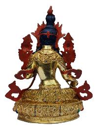 [green Tara], Buddhist Handmade Statue, [full Gold Plated], [painted Face], [stone Setting]