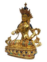 [vajrasattva], Buddhist Handmade Statue, [full Gold Plated], [painted Face], [stone Setting]