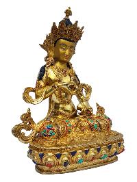 [vajrasattva], Buddhist Handmade Statue, [full Gold Plated], [painted Face], [stone Setting]