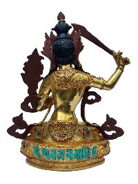 [manjushri], Buddhist Handmade Statue, [full Gold Plated], [painted Face], [stone Setting]