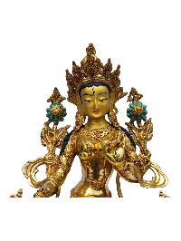 [white Tara], Buddhist Handmade Statue, [full Gold Plated], [painted Face], [stone Setting]