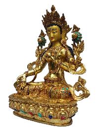 [white Tara], Buddhist Handmade Statue, [full Gold Plated], [painted Face], [stone Setting]