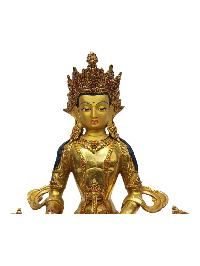 [manjushri], Buddhist Handmade Statue, [full Gold Plated], [painted Face], [stone Setting]