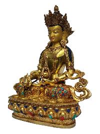 [manjushri], Buddhist Handmade Statue, [full Gold Plated], [painted Face], [stone Setting]