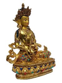 [manjushri], Buddhist Handmade Statue, [full Gold Plated], [painted Face], [stone Setting]