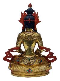 [manjushri], Buddhist Handmade Statue, [full Gold Plated], [painted Face], [stone Setting]