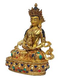 [aparimita], Buddhist Handmade Statue, [full Gold Plated], [painted Face], [stone Setting]