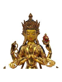 [chenrezig], Buddhist Handmade Statue, [full Gold Plated], [painted Face], [stone Setting]