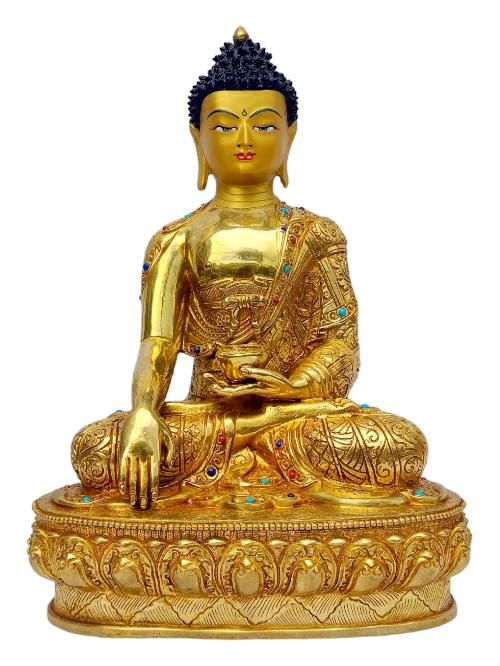 [shakyamuni Buddha], Buddhist Handmade Statue, [full Gold Plated], [painted Face]