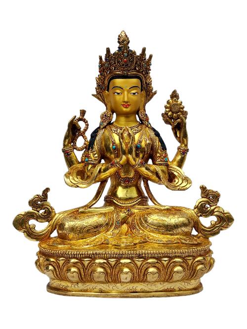 [chenrezig], Buddhist Handmade Statue, [full Gold Plated], [painted Face]