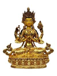 [chenrezig], Buddhist Handmade Statue, [full Gold Plated], [painted Face]