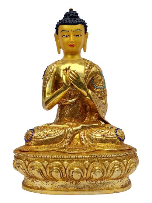 vairochana Buddha, Buddhist Handmade Statue, full Gold Plated, painted Face