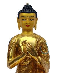 [vairochana Buddha], Buddhist Handmade Statue, [full Gold Plated], [painted Face]