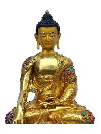 [shakyamuni Buddha], Buddhist Handmade Statue, [full Gold Plated], [painted Face], [stone Setting]