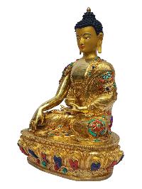 [shakyamuni Buddha], Buddhist Handmade Statue, [full Gold Plated], [painted Face], [stone Setting]