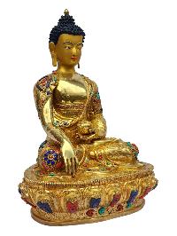 [shakyamuni Buddha], Buddhist Handmade Statue, [full Gold Plated], [painted Face], [stone Setting]