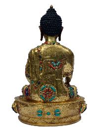 [shakyamuni Buddha], Buddhist Handmade Statue, [full Gold Plated], [painted Face], [stone Setting]