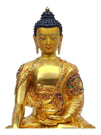 [shakyamuni Buddha], Buddhist Handmade Statue, [full Gold Plated], [painted Face], [stone Setting]