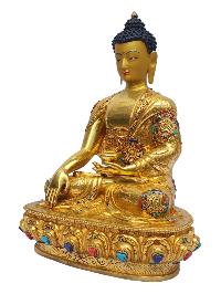 [shakyamuni Buddha], Buddhist Handmade Statue, [full Gold Plated], [painted Face], [stone Setting]