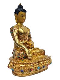 [shakyamuni Buddha], Buddhist Handmade Statue, [full Gold Plated], [painted Face], [stone Setting]