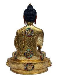 [shakyamuni Buddha], Buddhist Handmade Statue, [full Gold Plated], [painted Face], [stone Setting]