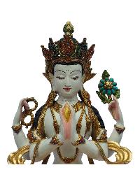 [chenrezig], Buddhist Handmade Statue, [full Gold Plated], [painted Face], [stone Setting], [thangka Color Finishing]