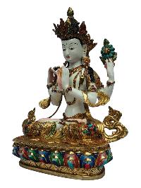 [chenrezig], Buddhist Handmade Statue, [full Gold Plated], [painted Face], [stone Setting], [thangka Color Finishing]