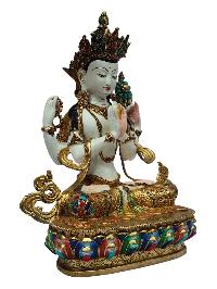 [chenrezig], Buddhist Handmade Statue, [full Gold Plated], [painted Face], [stone Setting], [thangka Color Finishing]