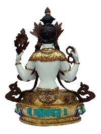 [chenrezig], Buddhist Handmade Statue, [full Gold Plated], [painted Face], [stone Setting], [thangka Color Finishing]