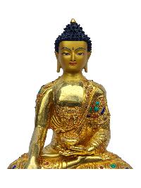 [shakyamuni Buddha], Buddhist Handmade Statue, [full Gold Plated], [painted Face], [stone Setting]