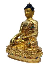 [shakyamuni Buddha], Buddhist Handmade Statue, [full Gold Plated], [painted Face], [stone Setting]