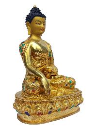 [shakyamuni Buddha], Buddhist Handmade Statue, [full Gold Plated], [painted Face], [stone Setting]