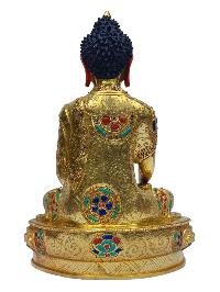 [shakyamuni Buddha], Buddhist Handmade Statue, [full Gold Plated], [painted Face], [stone Setting]