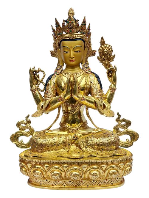 [chenrezig], Buddhist Handmade Statue, [full Gold Plated], [painted Face]