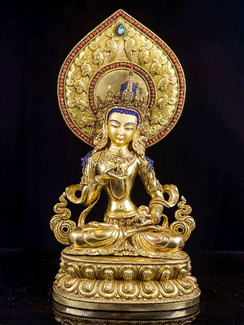 [vajrasattva], Buddhist Handmade Statue, [full Fire Gold Plated], [face Painted],[stone Setting]