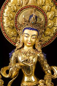 [vajrasattva], Buddhist Handmade Statue, [full Fire Gold Plated], [face Painted],[stone Setting]