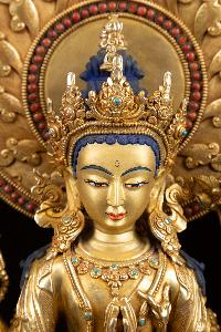 [chenrezig], Buddhist Handmade Statue, [full Fire Gold Plated], [face Painted],[stone Setting]