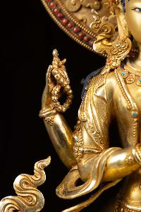 [chenrezig], Buddhist Handmade Statue, [full Fire Gold Plated], [face Painted],[stone Setting]