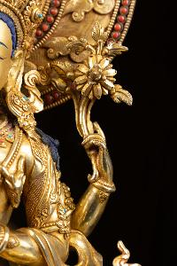 [chenrezig], Buddhist Handmade Statue, [full Fire Gold Plated], [face Painted],[stone Setting]