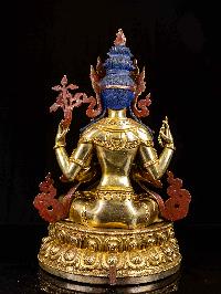 [chenrezig], Buddhist Handmade Statue, [full Fire Gold Plated], [face Painted],[stone Setting]