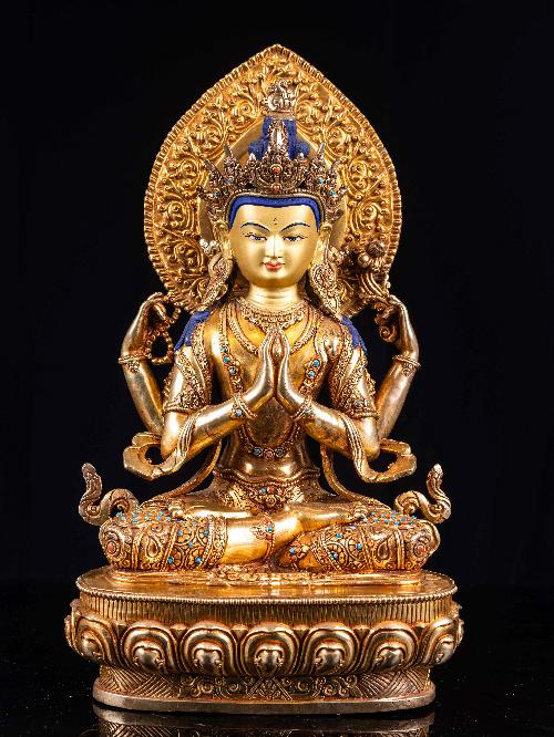 [chenrezig], Buddhist Handmade Statue, [full Fire Gold Plated], [face Painted]