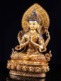 [chenrezig], Buddhist Handmade Statue, [full Fire Gold Plated], [face Painted]