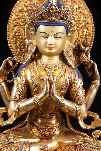 [chenrezig], Buddhist Handmade Statue, [full Fire Gold Plated], [face Painted]