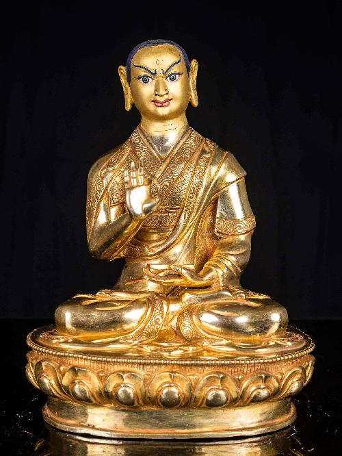 [tsongkhapa], Buddhist Handmade Statue, [full Fire Gold Plated], [face Painted]