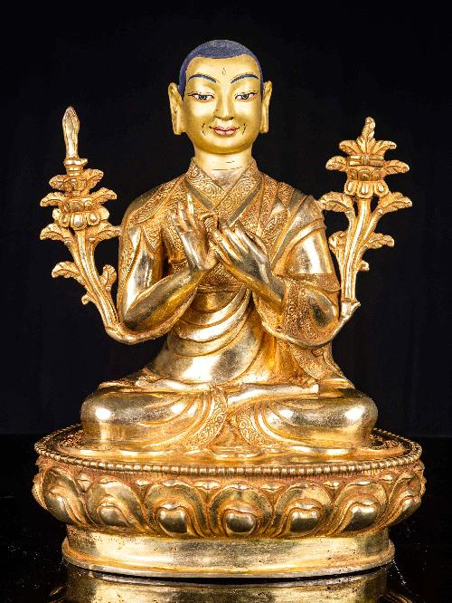 [tsongkhapa], Buddhist Handmade Statue, [full Fire Gold Plated], [face Painted]