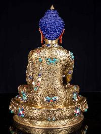 [shakyamuni Buddha], Buddhist Handmade Statue, [full Fire Gold Plated], [face Painted],[stone Setting]