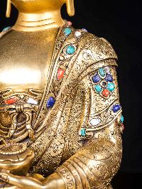 [shakyamuni Buddha], Buddhist Handmade Statue, [full Fire Gold Plated], [face Painted],[stone Setting]